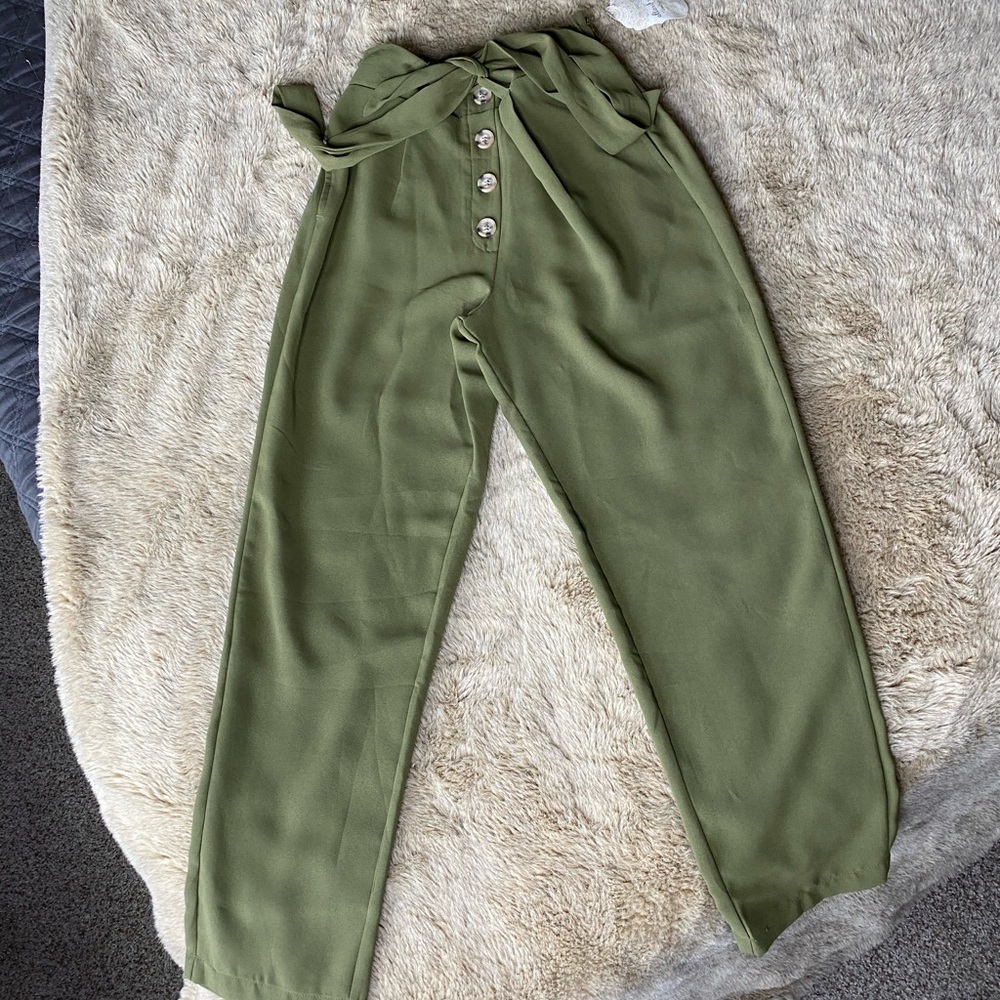 Green belted trouser type pants/ silky material